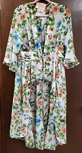 Kimono Cardigan Beach Cover Floral Plus 2X Ivory BOHO Blue Orange Flower - Picture 1 of 5
