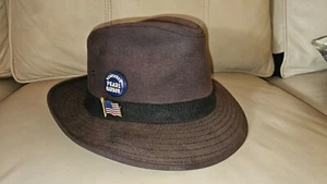 Vintage Mid Century Cotton Brown Denim Fedora Hat Made in USA Size L Large - Picture 1 of 4