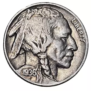 1936 5C Buffalo Nickel VERY FINE+-FREE USA SHIPPING-VF+ - Picture 1 of 2