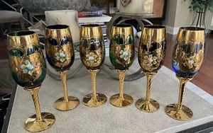 6 Vintage Tre Fuochi 24kt Sektgläser Original Murano 8,25" hoch - Bild 1 von 6