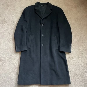 Jos A Bank OverCoat Mens 42R Black Wool Cashmere Long Business Formal Heavy - Picture 1 of 11