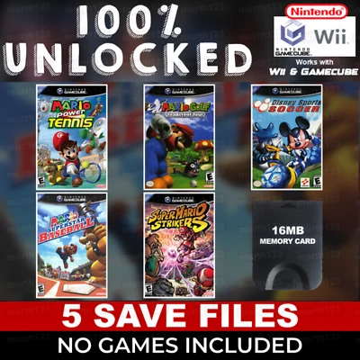 Mario Superstar Baseball Strikers Tennis Save GameCube Memory Card 100% Unlocked - Image 1 of 4