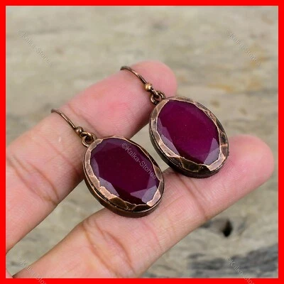 Медь Кашмир рубин драгоценный камень электроформованный дочь подвеской капли серьги ювелирные изделия - Изображение 1 из 4
