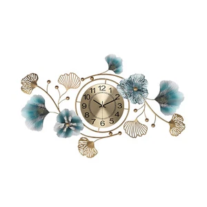 Large 3D Silent Wall Clock Metal Ginkgo Leaf Wall Decoration for Living Room - Picture 1 of 9