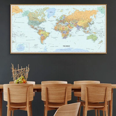 Globe Geographic Ocean HD World Map Canvas Poster Education Art Unframed 112 - Image 1 of 4