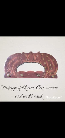 Vintage Folk Art Cats And Mirror Wall Rack Cover