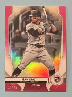 2020 Bowman Sterling Isan Diaz Rookie Pink Refractor /75 Miami Marlins BSR-67 RC - Image 1 of 2