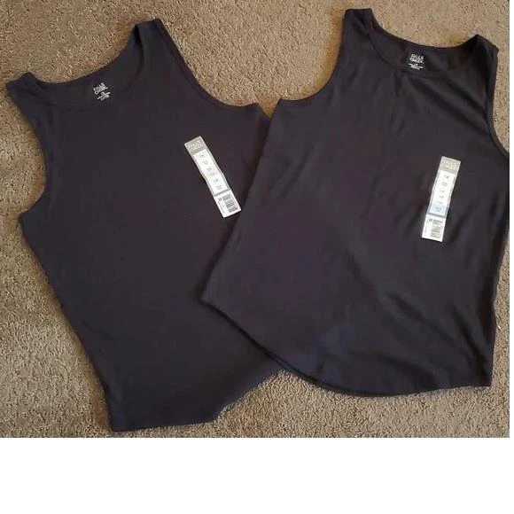 Lote de 2 camisetas sin mangas acanaladas con cuello redondo Falls Creek para mujer talla 1X 2X negras nuevas con etiquetas Foto 1 de 1