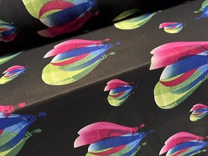 Printed Chiffon Woven Dress Fabric, Per Metre - Hot Air Balloons - Black - Picture 1 of 3