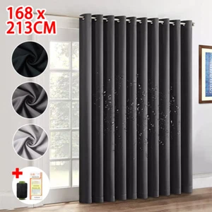 Thermal Thick Blackout Curtains Ready Made Eyelet Ring Top Curtain Pair Tiebacks - Picture 1 of 21