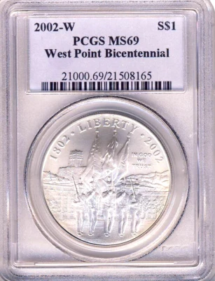 2002 W PCGS MS69 WEST POINT BICENTENNIAL SILVER DOLLARS - Image 1 of 4