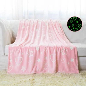 Glow in The Dark Star &Heart Blanket Gifts for Girls&Boys Kids Throw Pink Lum... - Picture 1 of 7