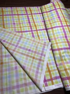 Blue Hill Fabric Neon Plaid Gingham By Kelly Tanner Pink Orange Green 4.5 Yds - Picture 1 of 6