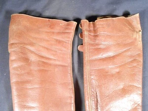 Antique mid 1800s BROWN LEATHER LEG GAITERS FOR SHOES. Pre zipper - Picture 1 of 9