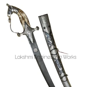 Koftgiri Sword, Horse Face , Bone handle silver calligraphy sword - Picture 1 of 10