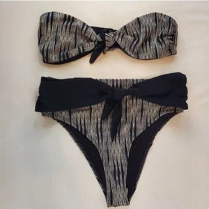 2 piece Bikini Strapless Size Medium (M) NWOT Tricolor Black Whit Grey - Picture 1 of 10