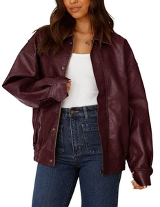 Chaqueta de motocicleta de cuero sintético para mujer de moda otoño primavera ropa de gran tamaño Z... - Imagen 1 de 9