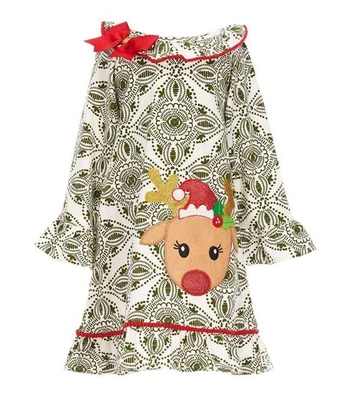 Counting Daisies by Rare Editions Olive Green Reindeer Dress  Little Girls 6X - Image 1 of 4