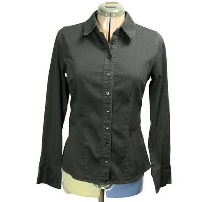 Camisa Maurices Abotonada Carrera Cuello Manga Larga Elastizada-Algodón Negra S Foto 1 de 4