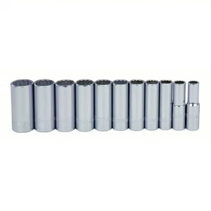 PROTO Socket Set: 1/2" Drive, 11 Pieces, 1/2" to 1 1/8", 12-Point, Deep, J54104 - Picture 1 of 1