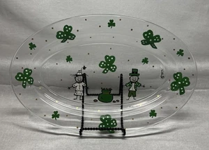 Vintage HTF Arcoroc France Clear Glass St. Patrick’s Oval Platter 14”x9” KB ‘99 - Picture 1 of 9