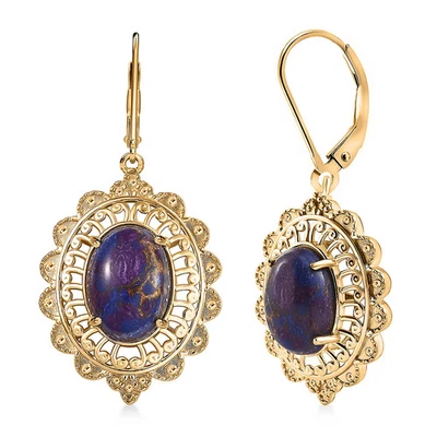 Pendiente Turquesa Púrpura 9.50 ctw Palanca Trasera Chapado en Oro Amarillo 18K Navidad Foto 1 de 4