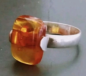 Eleganter Midcentury Ring Silber 925 Bernstein Vintage Sterlingsilber  - Bild 1 von 10