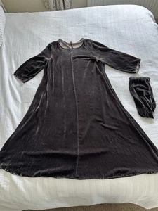 European Culture Grey Silk Blend Velvet Midi Dress & Cowl Size L 3/4 Sleeve - Picture 1 of 14