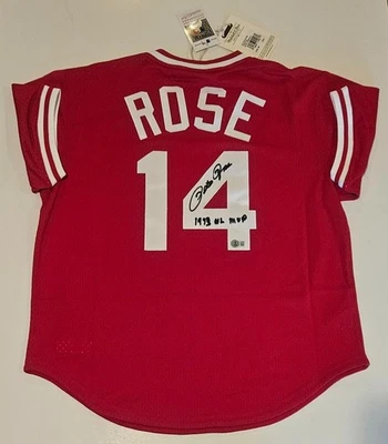 Pete Rose Signed Auto Reds Mitchell Ness Authentic Jersey w/1973 NL MVP Beckett - Image 1 of 4