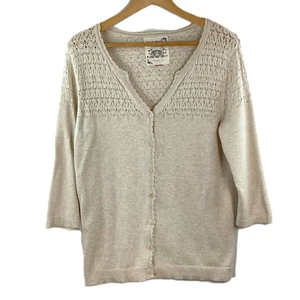 Falmer Heritage Cream Cotton Knit Half Sleeve Button Up Cardigan UK 12 - Picture 1 of 8