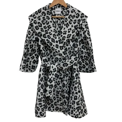 MOSCHINO Leopard Jacquard Belted Long Coat, Size 38, Black/Grey Women USED - Image 1 of 4