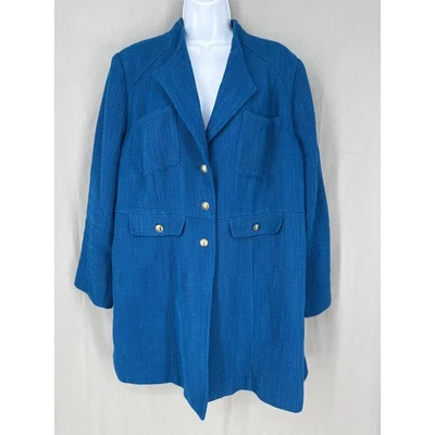 Chicos Chaqueta Abrigo Mujer XL 3 Azul Chaquetón Tweed Largo Oficina Botón Dorado Foto 1 de 4
