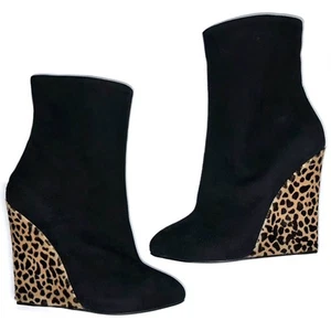 Giuseppe Zanotti Stivali con tacco e zeppa in camoscio nero stampa animalier Hide Cindy - Foto 1 di 21