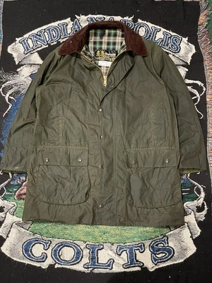 Abrigo Chaqueta de Campo Barbour Vintage Border Cera Impermeable Verde Talla 44/Grande Foto 1 de 4