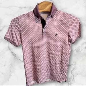 Greyson Polo Mens Medium Pink Geometric All Over Performance Golf Stretch Logo - Picture 1 of 5