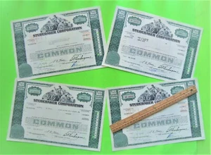 Lote/4 - CERTIFICADOS DE STOCK STUDEBAKER CORP AÑOS 60 Verde 100 Acciones ORIG'L Xlnt - Imagen 1 de 7