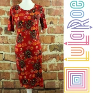 Lularoe Julia Kleid Damen S rot orange grün Print Rosen Paisley Blumen Neu mit Etikett - Bild 1 von 9