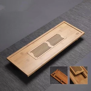 Gongfu Tea Tray Luxury Natural Bamboo Tea Tray Serving Table Tray Water Drain - Picture 1 of 2