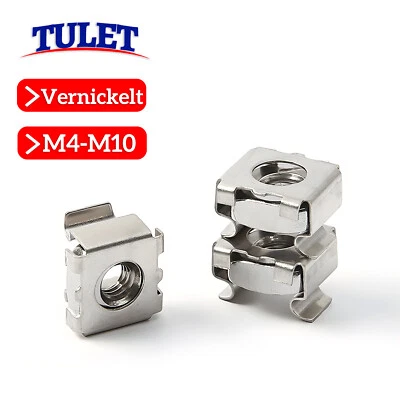 Käfigmuttern M4 M5 M6 M8 M10 Stahl vernickelt für Rackschiene Käfigmutter - Bild 1 von 2