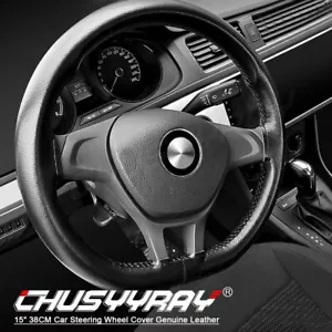 Cubierta de volante de coche 38 cm 15"" cuero genuino para Nissan 1999-2023 negro - Imagen 1 de 12