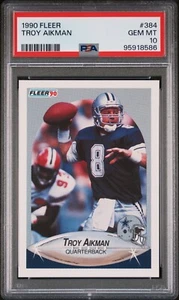 1990 Fleer #384 Troy Aikman PSA 10 GEM MINT HOF DALLAS COWBOYS - Bild 1 von 2