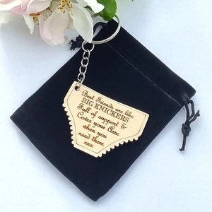 Best Friend Keyring Funny Knickers Fob Friends Birthday Gift Wooden Key Chain - Picture 1 of 8