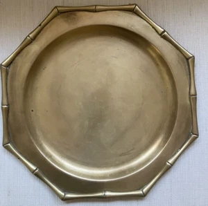 Vintage achteckige massive Messing Tablett Platte mit Faux Bambus Rand 10" - Bild 1 von 2