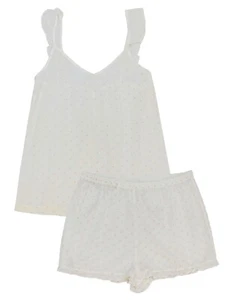 Ex The White Company white pure cotton polka dot frill short pyjama set M UK 12 - Picture 1 of 6