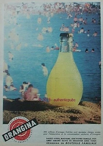 PUBLICITE ORANGINA A LA PULPE D'ORANGE BOUTEILLE PLAGE MER DE 1960 FRENCH AD PUB - Foto 1 di 1