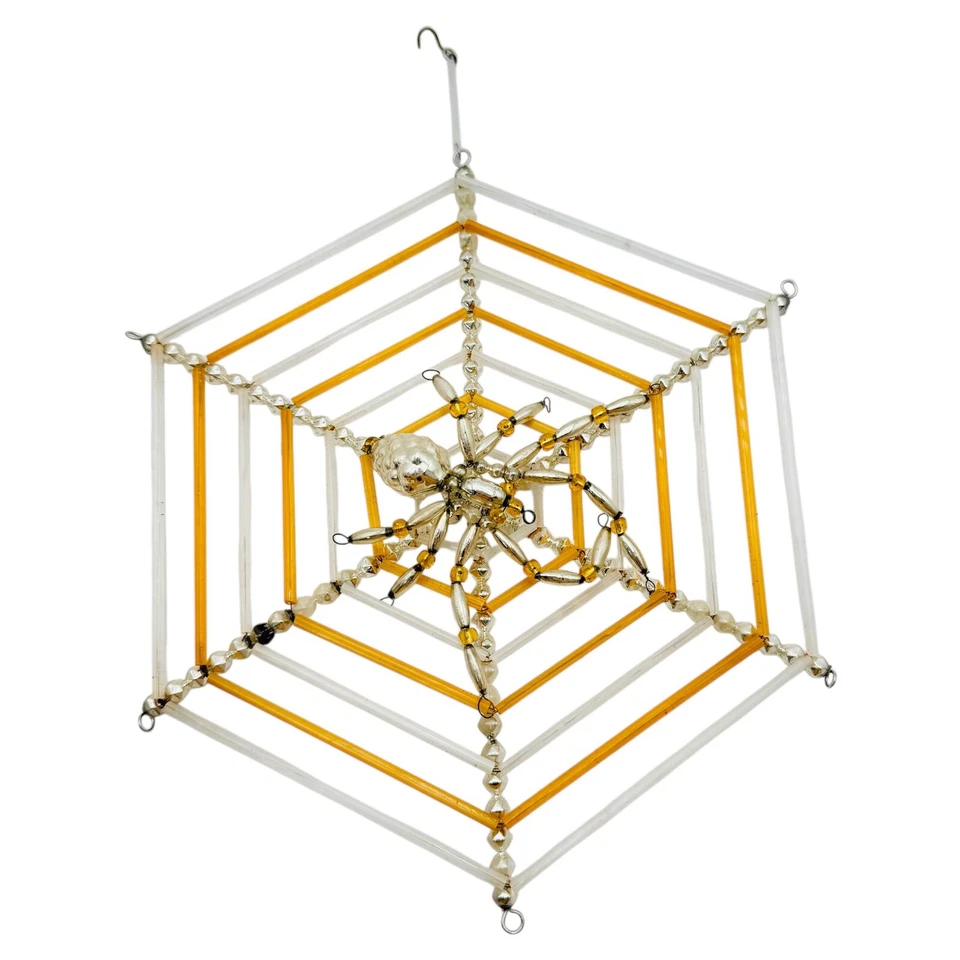 Christopher Radko Christmas Spider Web Gold White  Glass Ornament Halloween 9” - Image 1 of 4