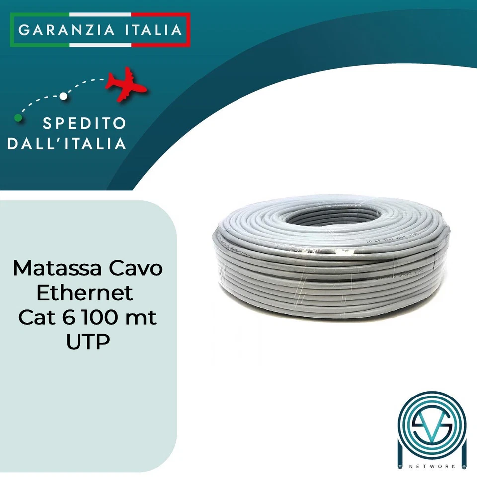 MATASSA CAVO DI RETE LAN UTP CAT 6 100 MT ETHERNET INTERNET TELECAMERE CCTV DVR - Immagine 1 di 1