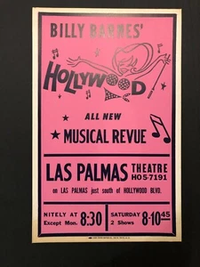 Billy Barnes Hollywood Musical Revue Theatre Window Card (1950s) - 14" x 22" EX+ - Picture 1 of 1