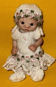 OOAK Clay Baby Girl 5” Crochet Dress Unbranded Silicone Polymer Clay Reborn - Picture 1 of 8