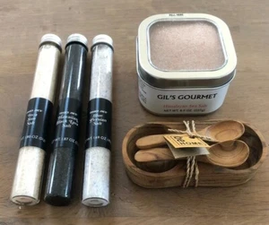 Teak Salt & pepper Cellar Gift Set With trader joe's & Gil's gourmet salt - NEW - Picture 1 of 8